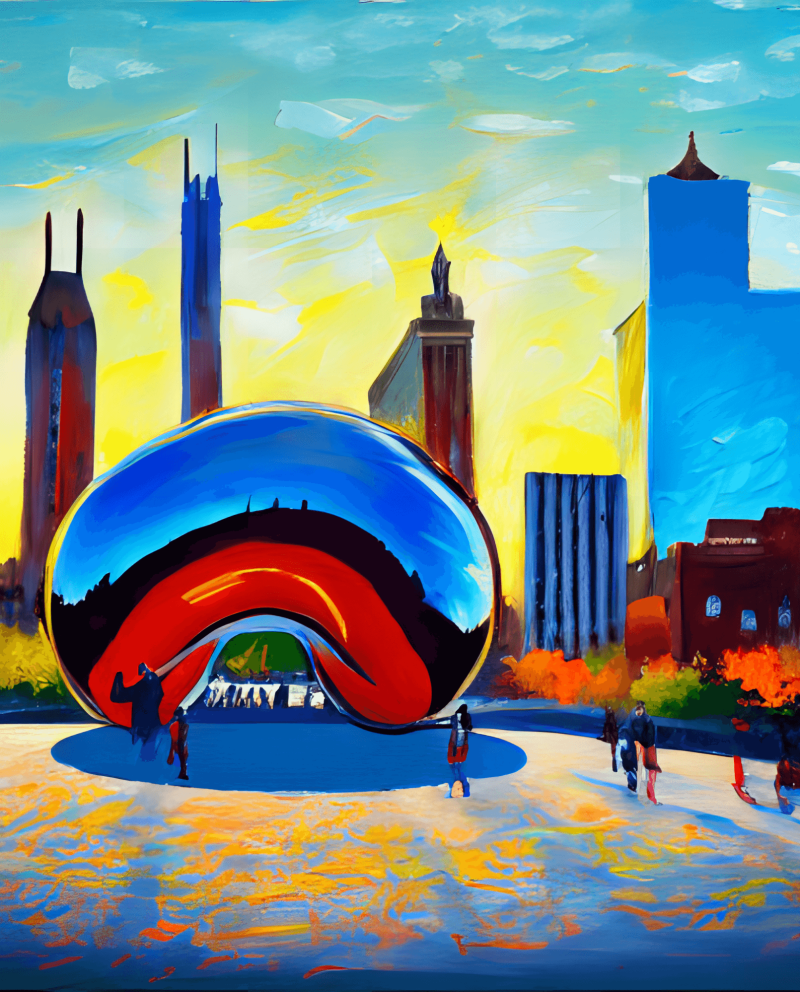 Ai Painting Chicago The Bean Cloud Gate Millennium Park Oil Painting Square Print • Five 11