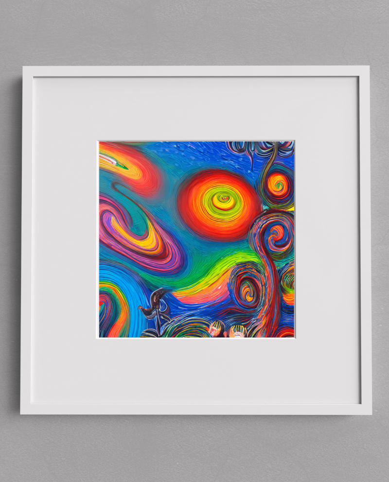 AiDa AI Painting Oil Children Book Art Fantasy Abstract Swirls Circles Colorful Square Painting • Eleven 11