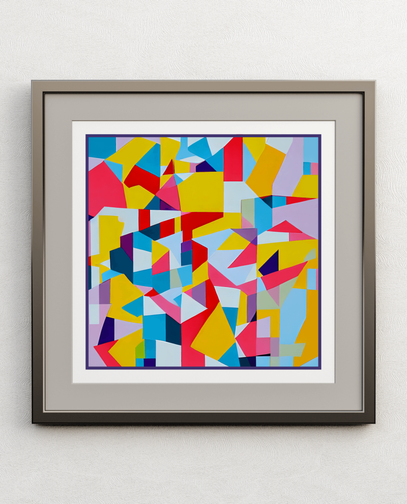 Artsi AI Art Print AiDa Original Abstract Light Blue Red Yellow Geometric Print Square • Four 11