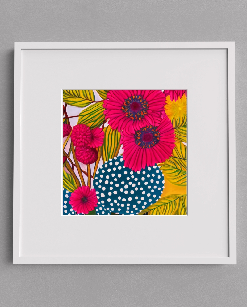 Artsi Bright Pink and Navy Floral Oil Painting by AI Square Prints • One 11