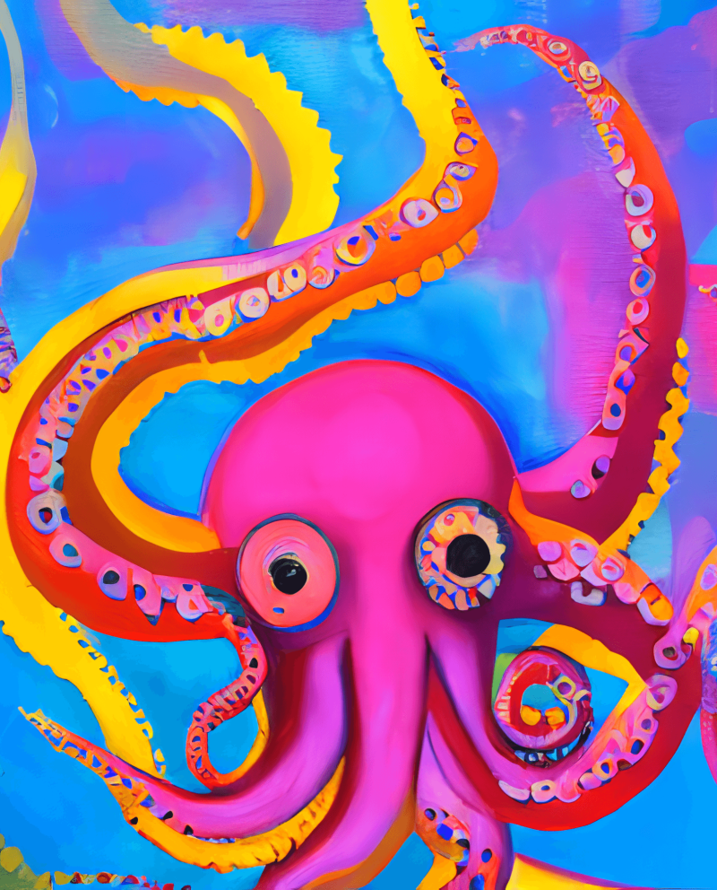 Octopus Painting by AI Artsi AiDa Original Pink Blue Yellow Acrylic Square Painting • Seven 11