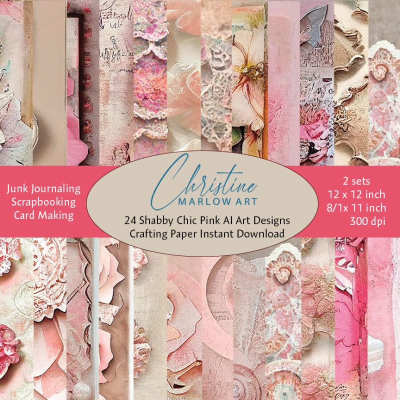 ListingCover72dpi • Shabby Chic Pink | Crafting Paper | Instant Download | AI Art For Card Making and Scrapbooking
