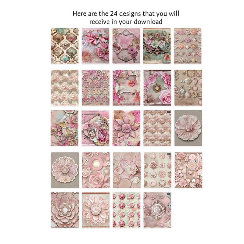 paper samples • Shabby Chic Pink | Crafting Paper | Instant Download | AI Art For Card Making and Scrapbooking