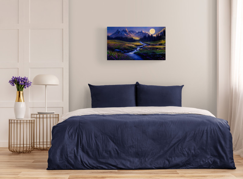 Lavish bedroom scaled • Mountain Meadow Stream with Full Moon Canvas Print