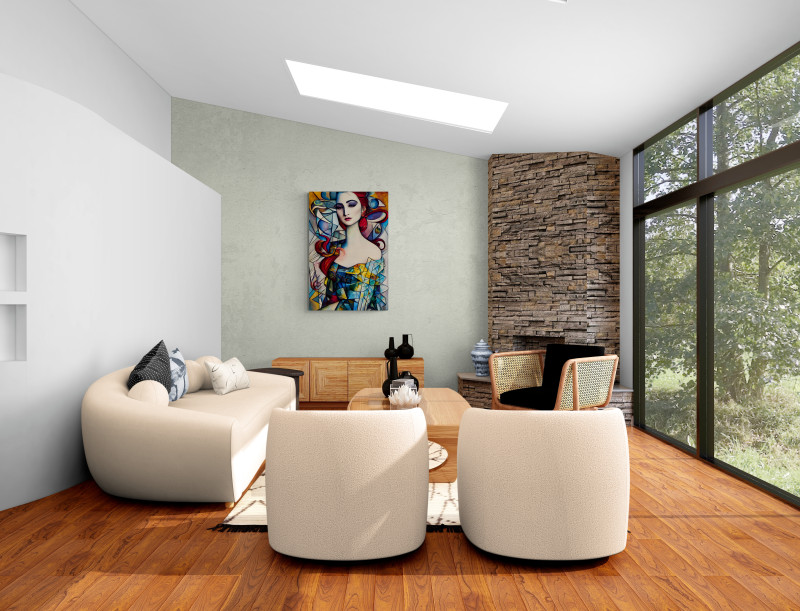 Modern living room with scenic views scaled • Portrait of a Woman (Inspired by the look and style of the Cubist Movement)