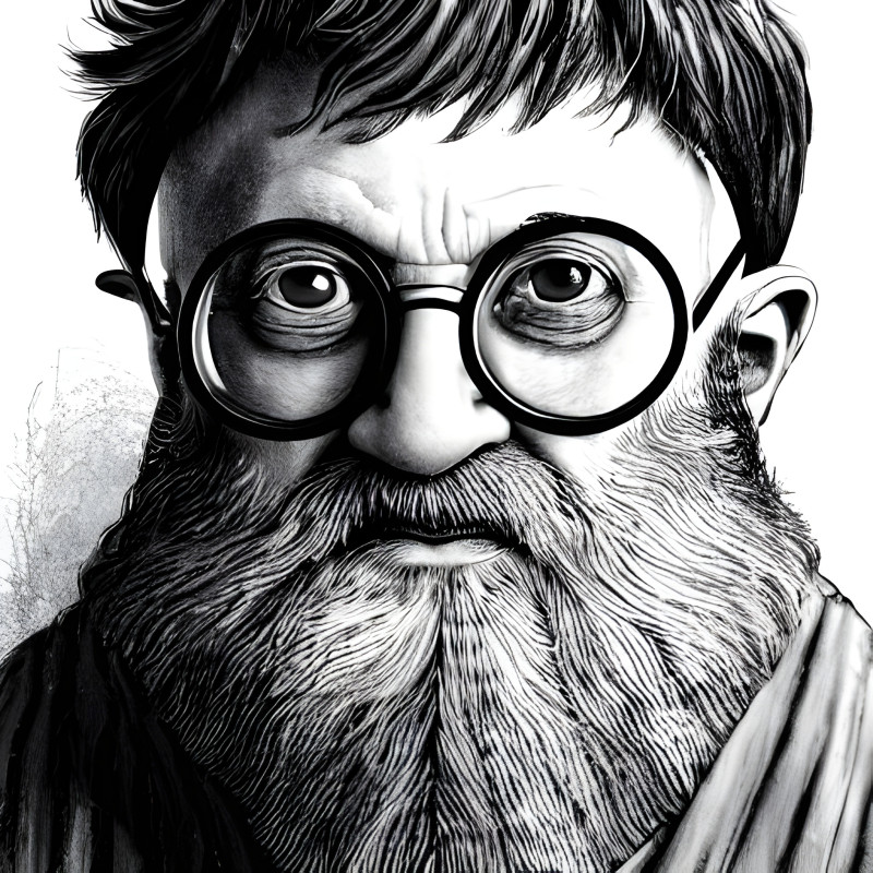 a close up portrait of an old harry potter with a beard art station highly...n in balck and white pen and ink pink goggles wide angle by kentaro miura u7r8 NaO upscaled • A Old Man With heavy Bearda