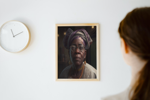 Portrait frame beside the wall clock great potrait of a Nigeria grandma with grey hair wearing femin a5e5efe2 cbda 4190 a8f5 89df4329e618 1 • Shops