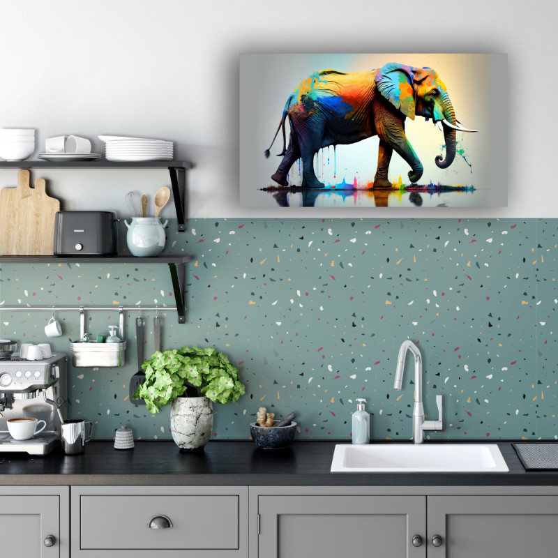 00004 elephant in kitchen • Canvas Wall Artwork - Colorful Elephant Painting 00004