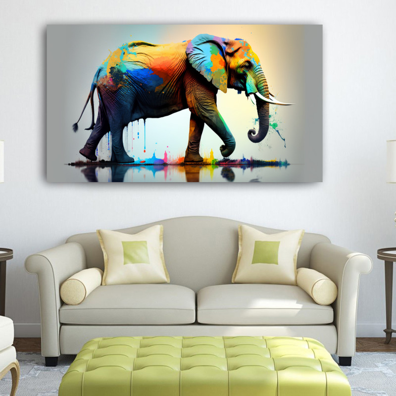 00004 elephant on wall couch • Canvas Wall Artwork - Colorful Elephant Painting 00004