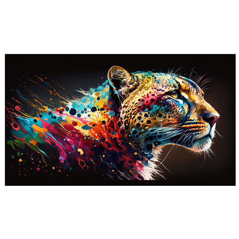 00005 cheetah colourful square • Canvas Wall Artwork - Fierce Colorful Cheetah Painting 00005