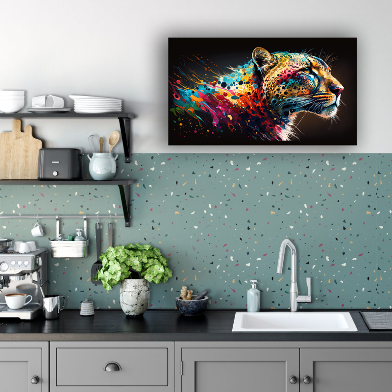 00005 cheetah on wall kitchen • Canvas Wall Artwork - Fierce Colorful Cheetah Painting 00005