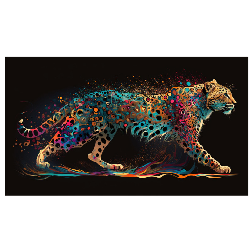 00006 cheetah colourful walking square • Canvas Wall Artwork - Fierce Colorful Walking Leopard Painting 00006