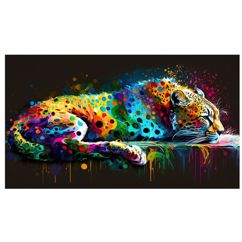 00007 cheetah sleeping square • Canvas Wall Artwork - Fierce Colorful Sleeping Cheetah Painting 00007