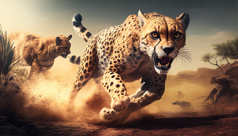 00008 cheetah chasing prey • Canvas Wall Artwork - Fierce Colorful Cheetah Painting 00008