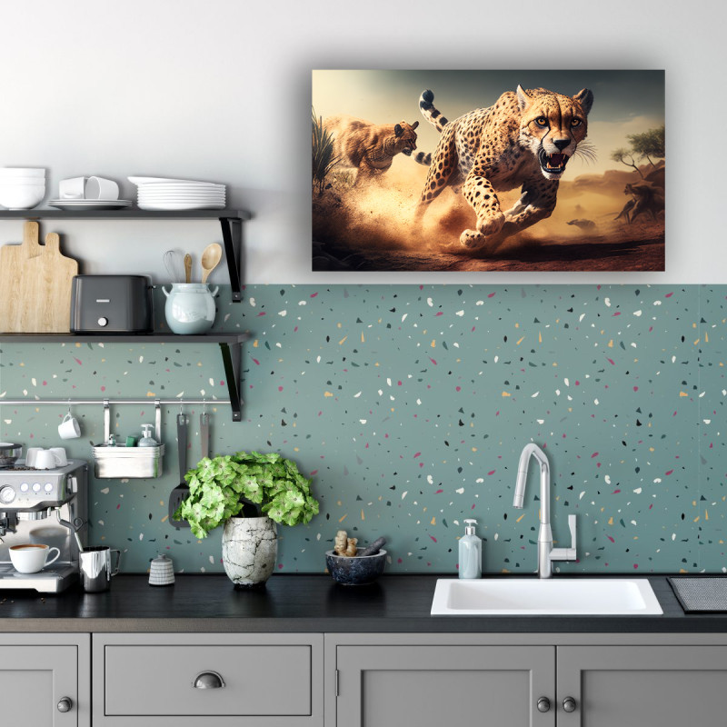 00008 cheetah chasing prey kitchen • Canvas Wall Artwork - Fierce Colorful Cheetah Painting 00008