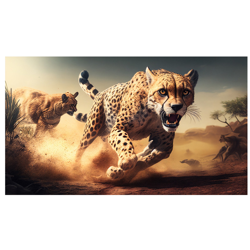 00008 cheetah chasing prey square 1 • Canvas Wall Artwork - Fierce Colorful Cheetah Painting 00008