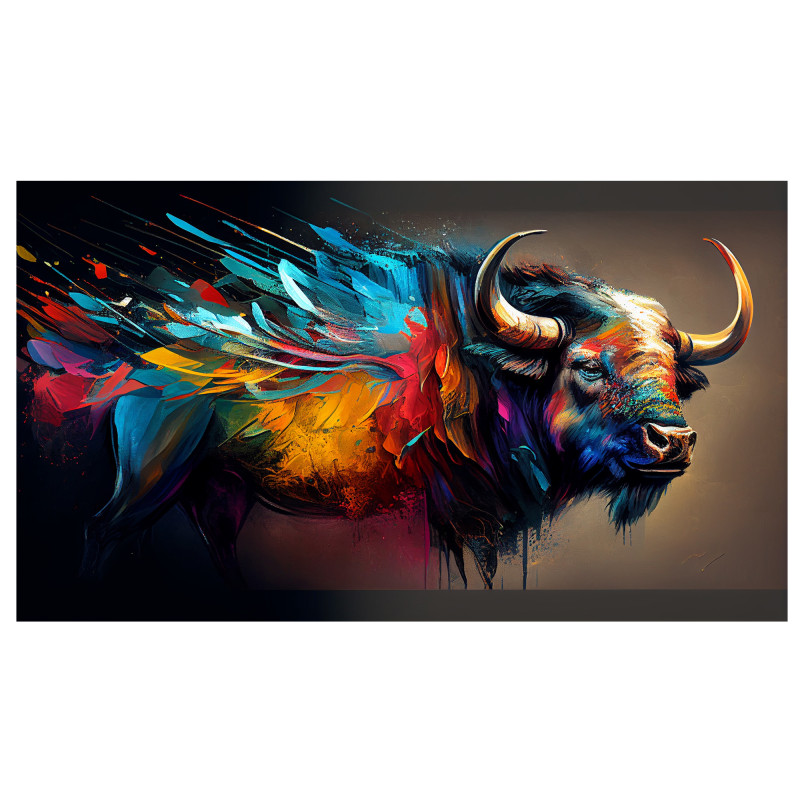 00029 buffalo colorful square • Canvas Wall Artwork - Fierce Colorful Buffalo Painting 00029