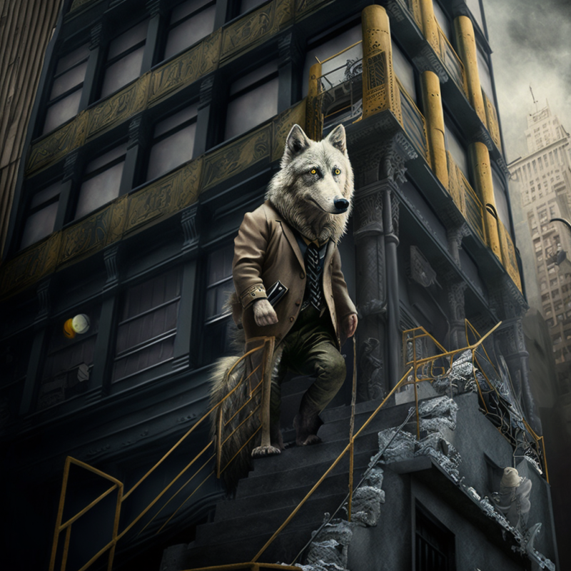 jonniewolf a photo realistic image of a wolf with a mans body d e55be2f4 e5f2 4407 99f9 451289c582b3 1 • Man Wolf on a Ladder