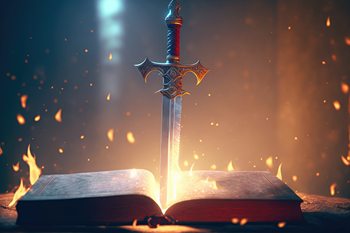 42 The Bible Word of God Sword of Fire the Gospel of Salvation 4 Preview • The Bible the Word of God Sword of Fire the Gospel of Salvation Fire Flames Generative AI Illustration HQ