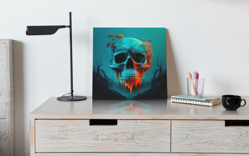 art print canvas mockup featuring a neat bedroom 25875 • Underwater Skull