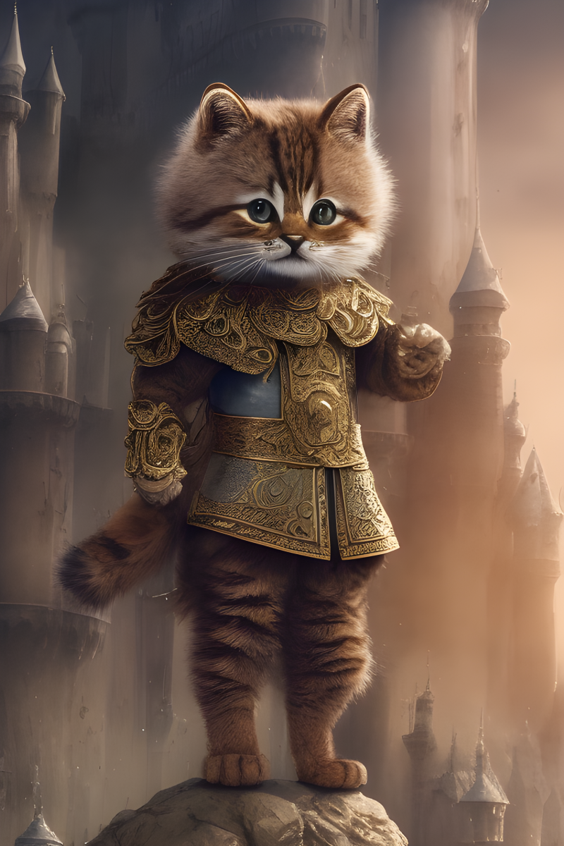 Cat watching over the Castle • AI Generated Cat Art - Upscaled High Quality Ready to Print AI Art - Fantasy AI Art