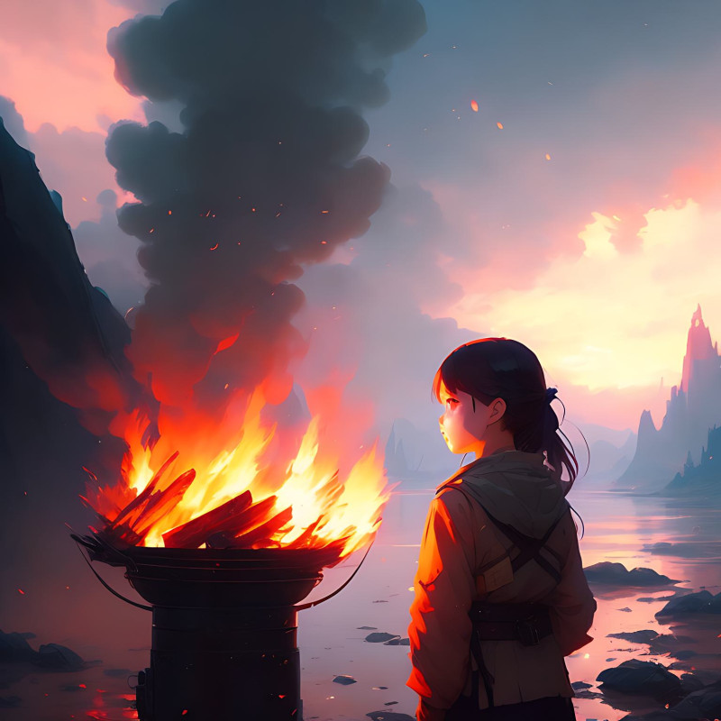 Fotor AI.png • A girl in front of the fire