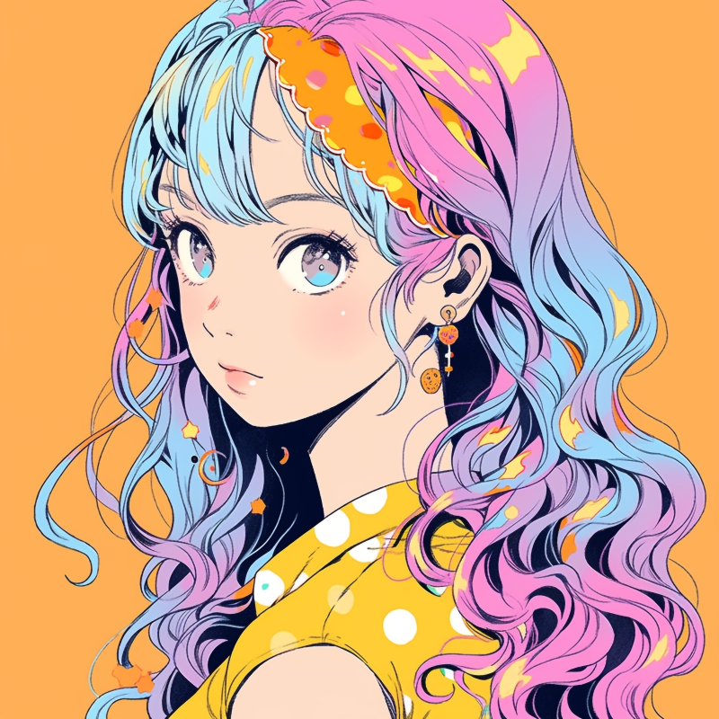Anime Girl HD Rainbow Hair High Details 2D Style Neon · Creative Fabrica