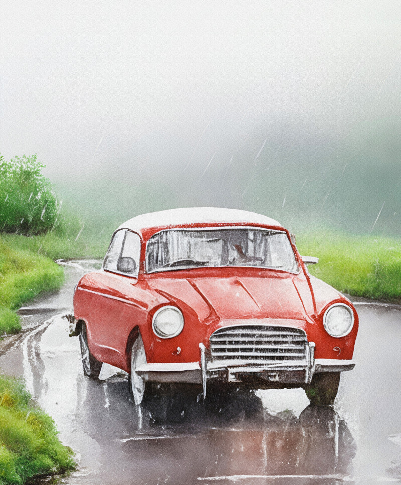 Car on rain 1 • Enchanting Elegance: The Beauty of Old Cars in the Rain