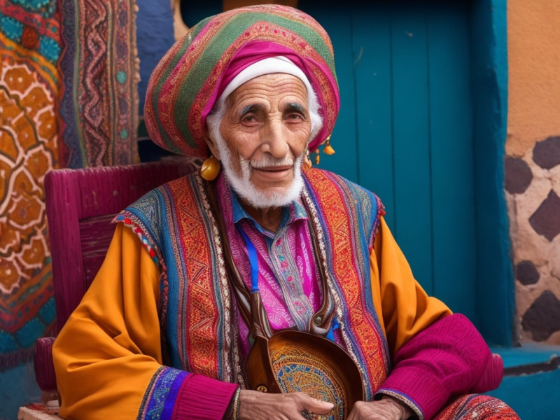 DreamShaper v5 An elderly Moroccan Jewish man in a vibrant man 1 • Mandala colorful vibrant old man