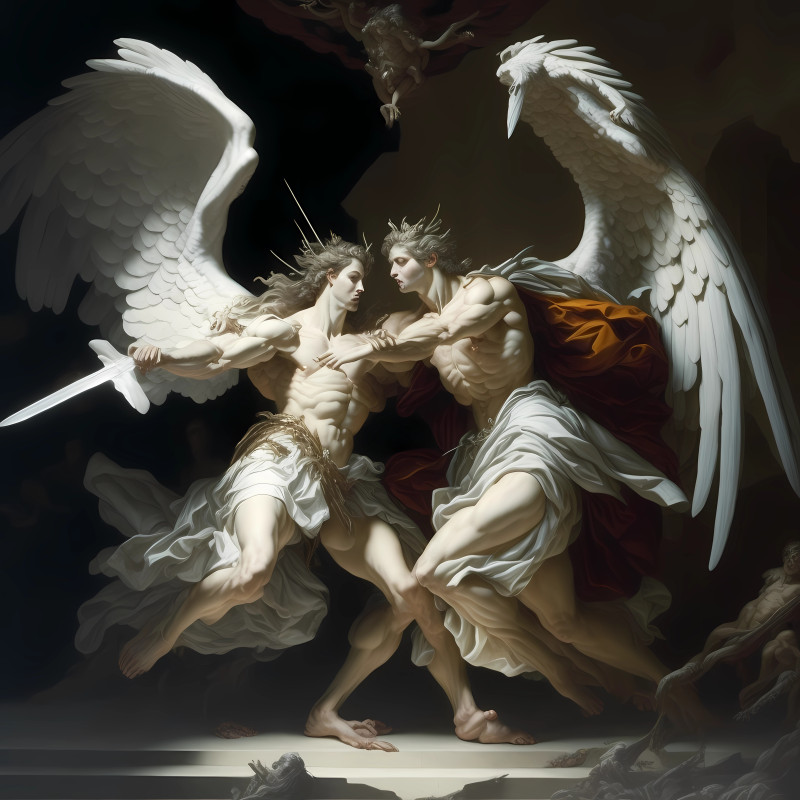 Leonardo Diffusion angels fighting demons Neo classical renai 0 • As The Lightbearer and The Archangel Dance