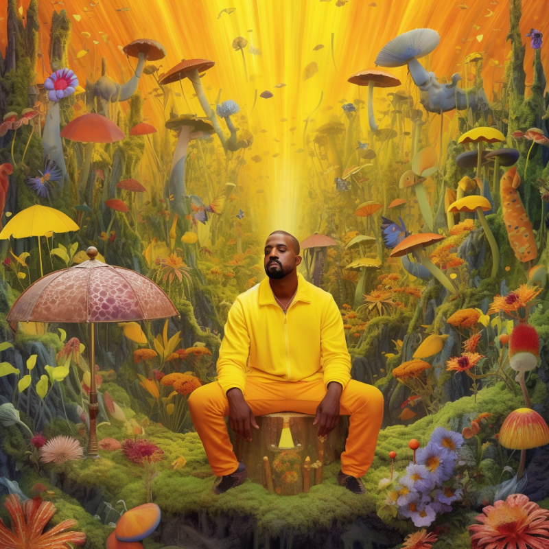 avidart Kanye West in a yellow rainforest mushroom and catapill ae4254d1 e766 4166 b7b9 850505816a3e • Kanye West Surrealism Salvador Dali Impression Print