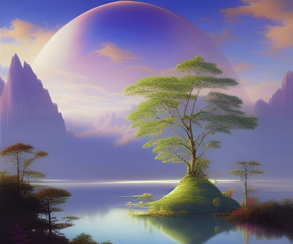 Romantic fairytale landscape with a tree