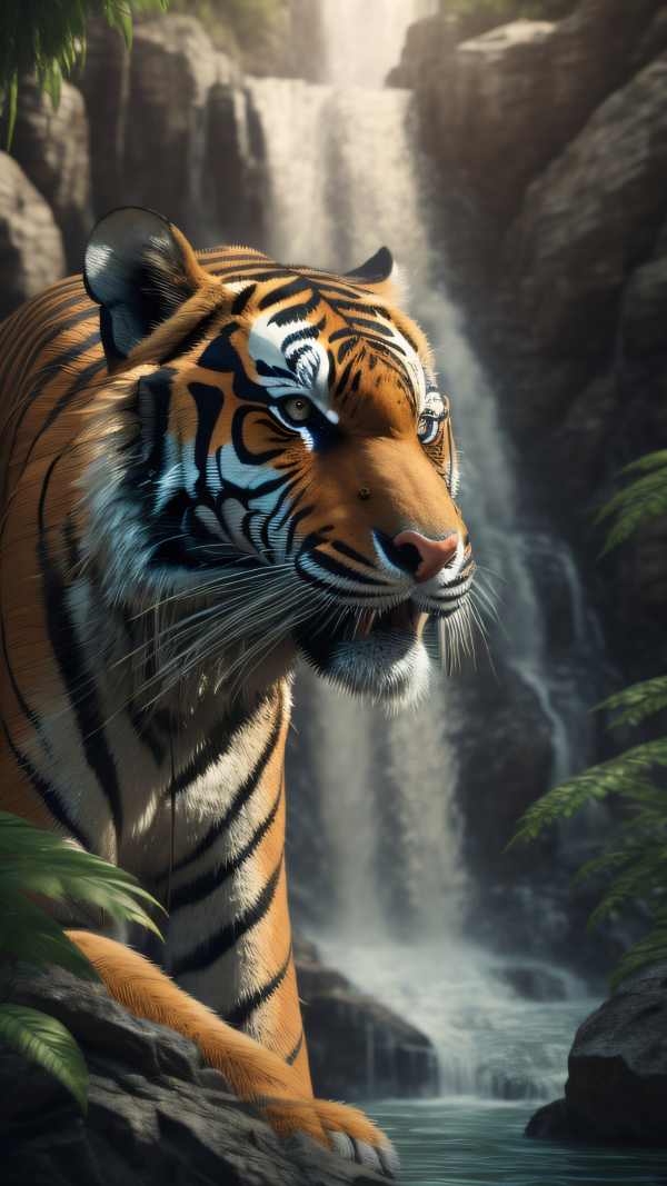 Tiger, waterfall, jungle, portrait, animal,