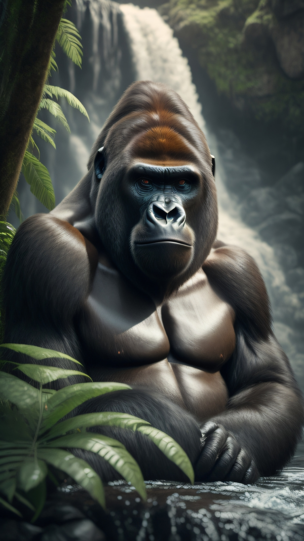 ape, monkey, Congo, gorilla, king kong, jungle, waterfall