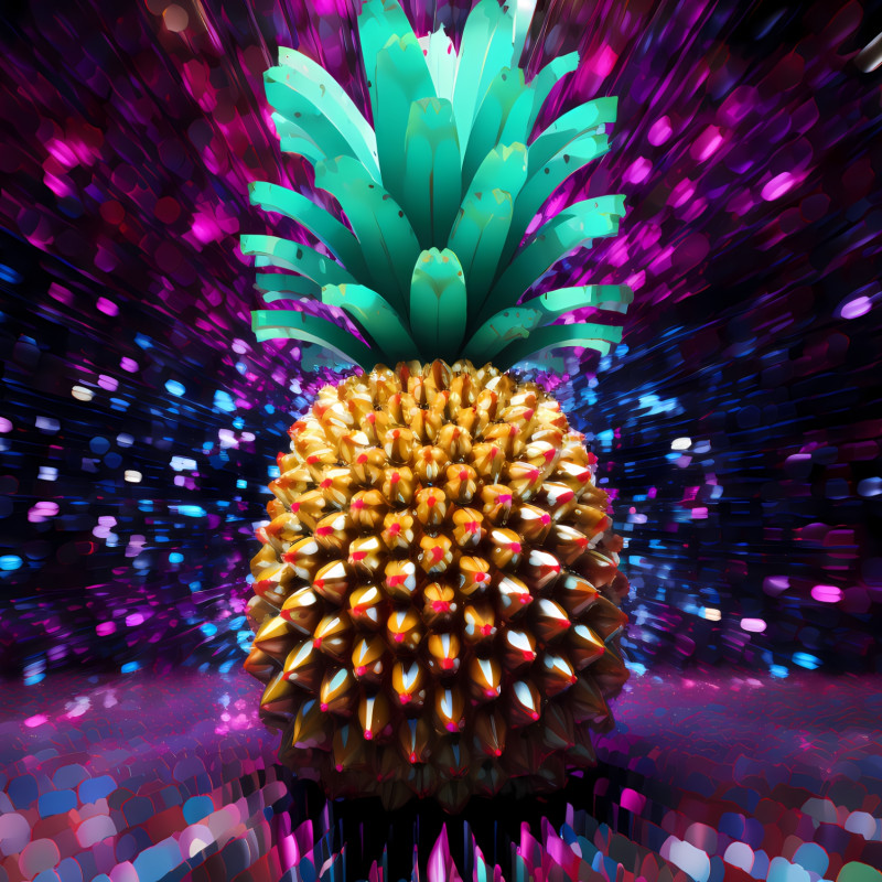 E.TROPICAL DIGITAL DISCO PINEAPPLE NEON GLOW COLOR ON DARK AMBIENCE PREVIEW 1 • TROPICAL DIGITAL DISCO PINEAPPLE NEON GLOW COLOR ON DARK AMBIENCE