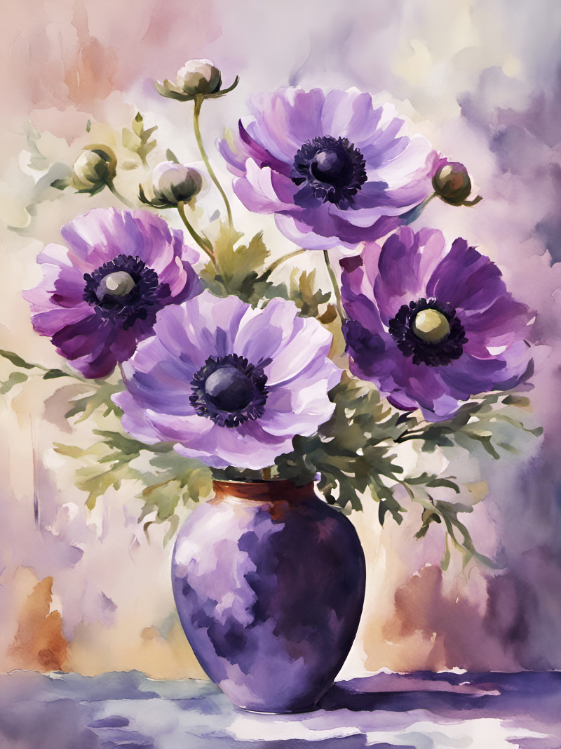 Purple Anemones 1 • Vase of Purple Anemones