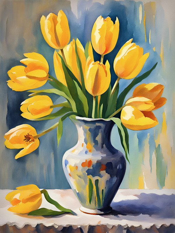 Yellow Tulips in a Vase