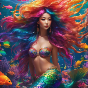 Rainbow mermaid in Asian sea