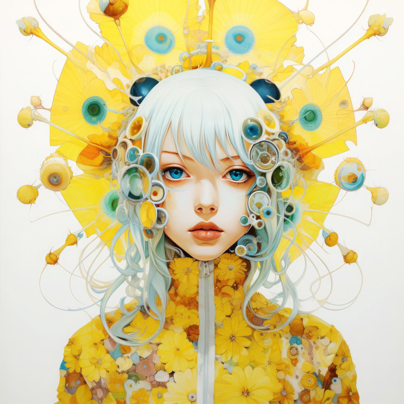 Flower Crown Cyborg Girl 2 • Flower Crown Cyborg Girl #2 ｜Pei-Kang Hsu AI Art