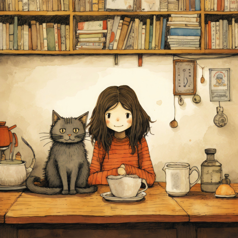 Girl and Cat 1 • Girl and Cat #1 ｜Pei-Kang Hsu AI Art