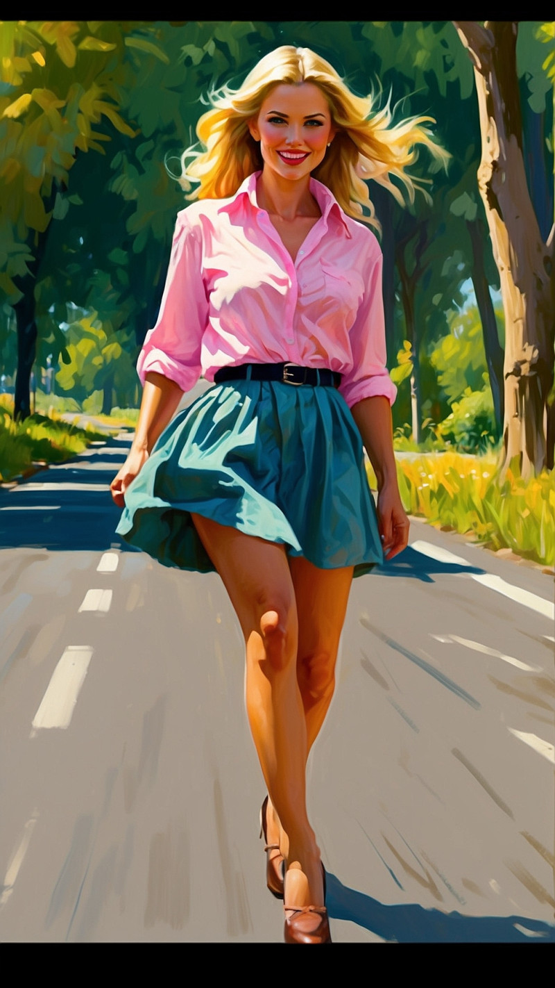 LEO 0006 • Pinup walking on the road in summer