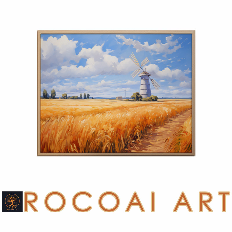 MU 1 10 • Instant Download PRINTABLE WALL Art Windmill in Field Wall Art Landscape Portrait Print AI-Generate Oil Painting Wheat Field Wall Art Farmers Wall Art