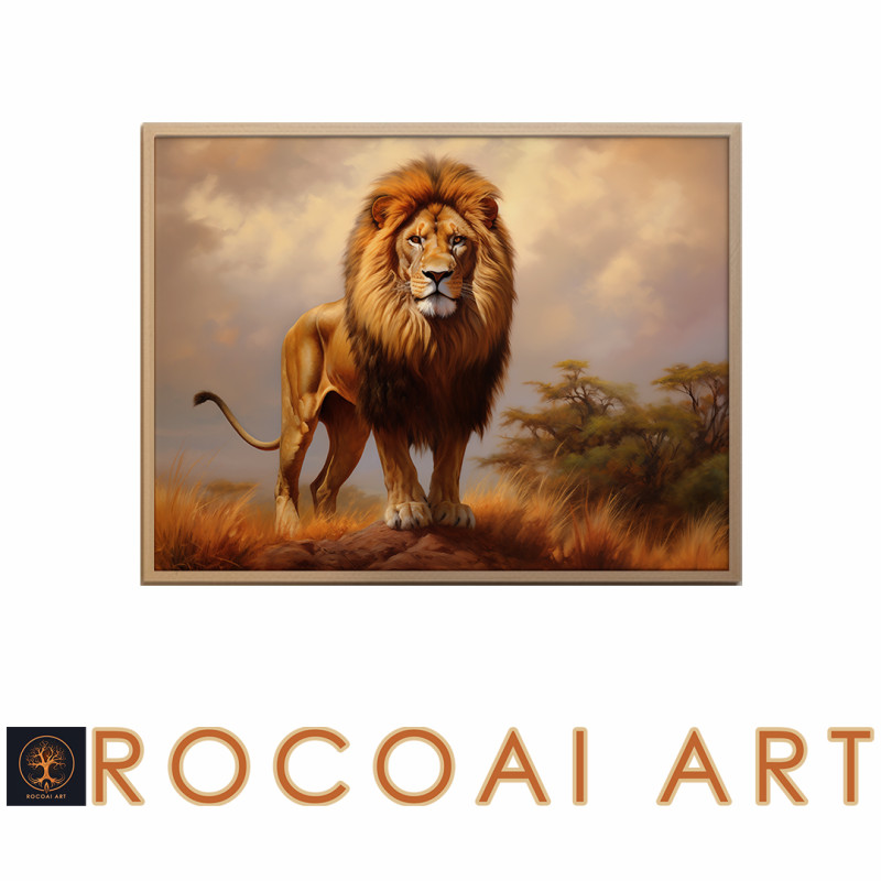 MU 1 15 • Instant Download ANIMAL WALL Art Lion in Savannah Portrait Jungle Landscape Wall Art AI Generate Oil Painting, Big Cat Portrait AI Digital Wall Art Gift