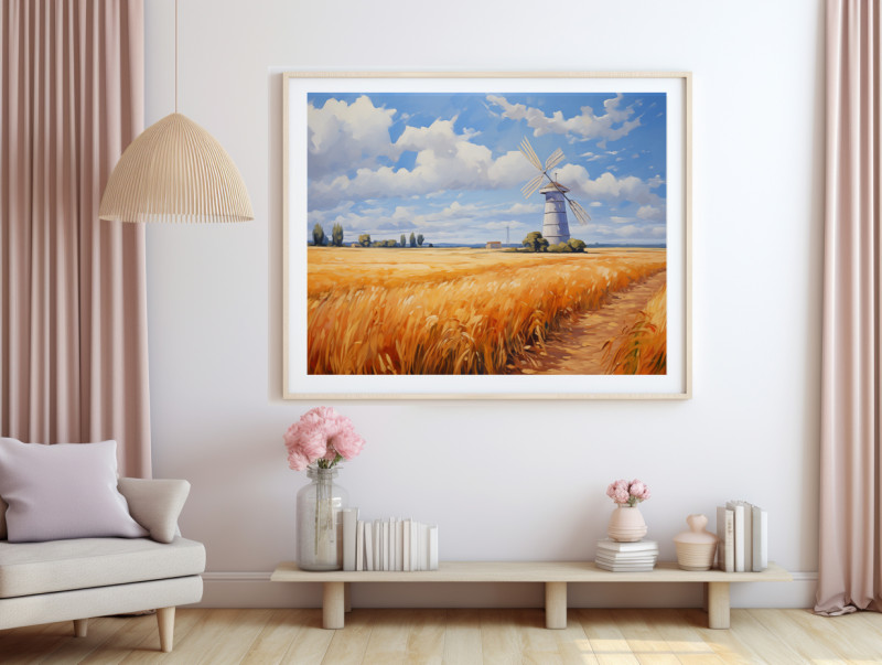 MU 2 10 • Instant Download PRINTABLE WALL Art Windmill in Field Wall Art Landscape Portrait Print AI-Generate Oil Painting Wheat Field Wall Art Farmers Wall Art