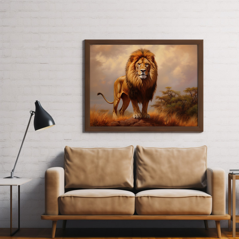 MU 2 15 • Instant Download ANIMAL WALL Art Lion in Savannah Portrait Jungle Landscape Wall Art AI Generate Oil Painting, Big Cat Portrait AI Digital Wall Art Gift