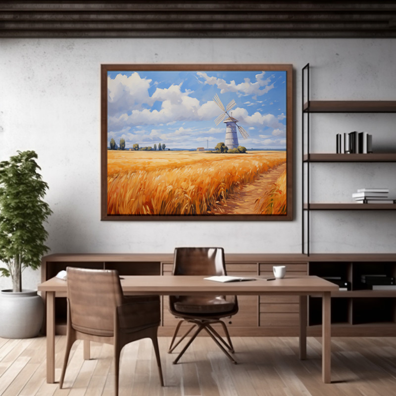 MU 3 10 • Instant Download PRINTABLE WALL Art Windmill in Field Wall Art Landscape Portrait Print AI-Generate Oil Painting Wheat Field Wall Art Farmers Wall Art